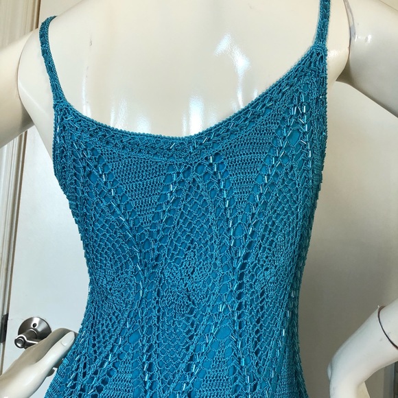 Karen Millen Turquoise Blue beaded Crotched Dress, Size 10 U.K. - Picture 9 of 16